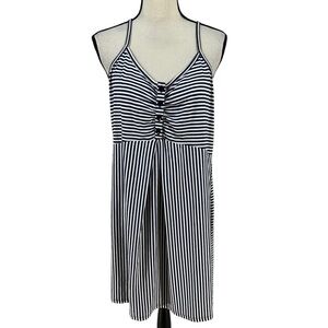 Angel Maternity Sleeveless Spaghetti Strap Striped Sundress - Blue White - Large
